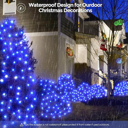 WBao Christmas Net Lights, 360LED 11.5ft x 6.9ft Christmas Lights with 8 Modes, Timer, End to End Connectable, Waterproof Design for Lawn, Bushes, Trees Outdoor Xmas Decorations, Blue