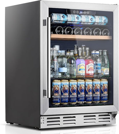 Kalamera Mini Fridge 24 Inch Undercounter Beverage and Wine Cooler Refrigerator Built-in or Freestanding - 118 Cans & 15 Bottles Capacity with LED Light Glass Door