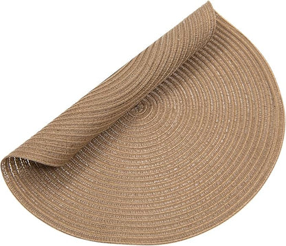 SHACOS Round Placemats Set of 4 Woven Braided Kitchen Table Placemats 15 inch Round Place Mats Washable Table Mats Indoor Outdoor, Brown