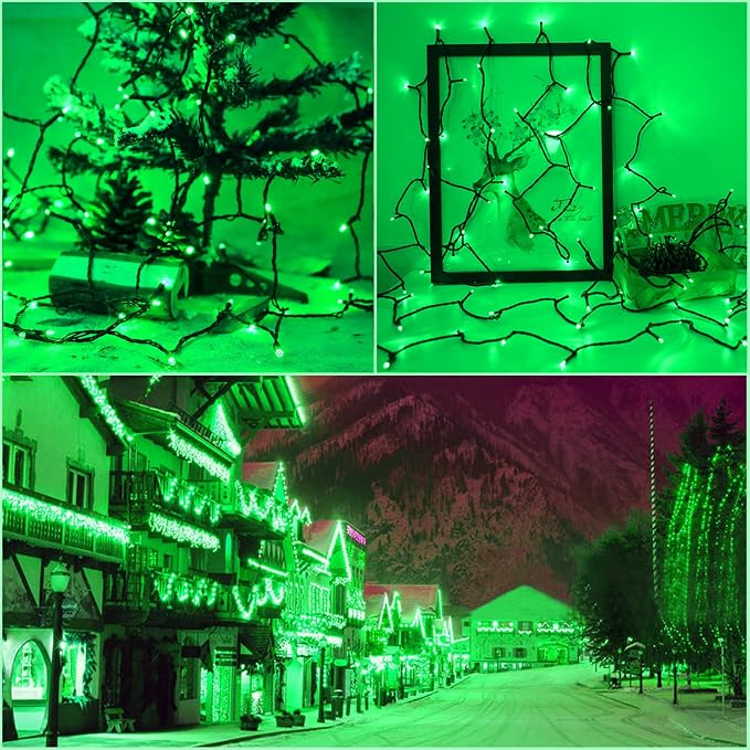 Solar Christmas String Lights, Green 200Led, Outdoor Waterproof | 2 Pack Total 400Led 144Ft 8 Mode, IP44 Outside Halloween Fairy Lights for Tree, Garden, Patio, Lawn, Party, Yard Decorations