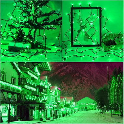Solar Christmas String Lights, Green 200Led, Outdoor Waterproof | 2 Pack Total 400Led 144Ft 8 Mode, IP44 Outside Halloween Fairy Lights for Tree, Garden, Patio, Lawn, Party, Yard Decorations