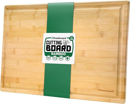 Freshware 20 Inch 2XL Bamboo Cutting Boards for Kitchen, Stove Top Butcher Block, Extra Large Wooden Carving Board for Meat, Veggies, Charcuterie Board with Deep Juice Grooves (2XL, 20x14")