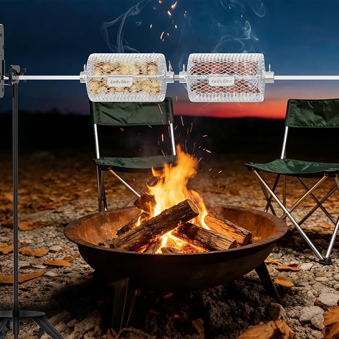 onlyfire Stainless Steel Rotisserie Basket Kit for Any Gas Grill, Cooking Various Foods at the Same Time, Set of 2