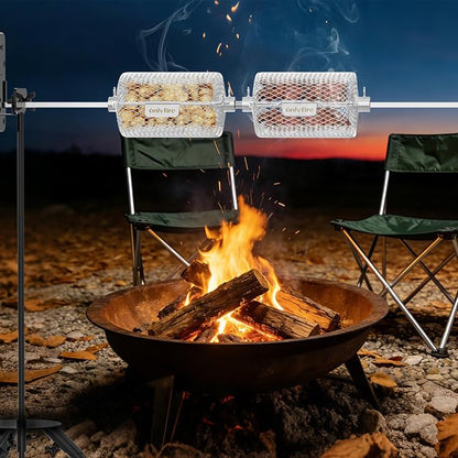 onlyfire Stainless Steel Rotisserie Basket Kit for Any Gas Grill, Cooking Various Foods at the Same Time, Set of 2
