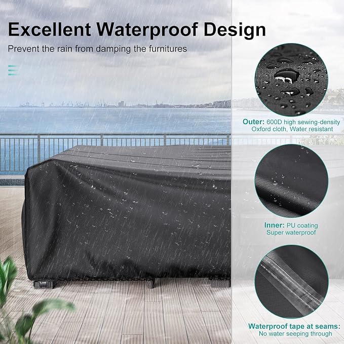 Waterproof Outdoor Patio Furniture Covers 98"L×78"W×30"H Black | Rain, Dust & UV Protection; Heavy-duty Oxford Resists Tears & Fading; Keeps Dining Tables & Chair Sets Dry on Patio & Deck