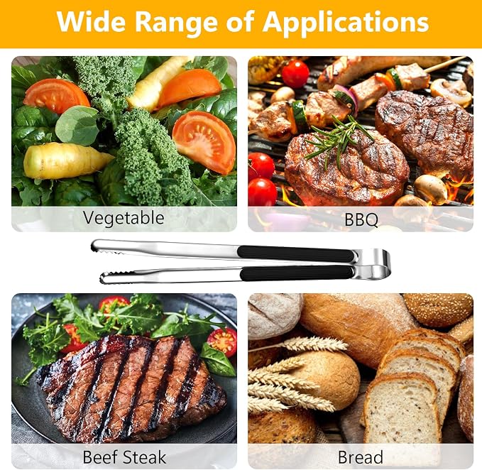 3Pcs Stainless Steel Kitchen Tongs,Metal Cooking Tongs, Heat Resistant Grill Serving Tongs, Heavy Duty Food Tongs with Non-Slip Grip for Salad, Korean Barbecue (9/10/12”)