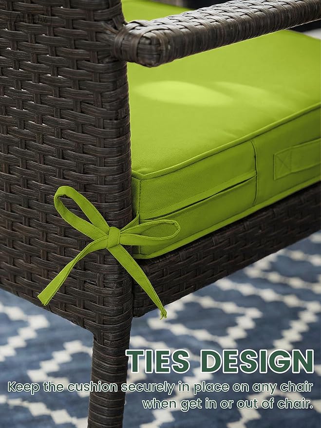 Outdoor Chair Cushion 19 x 19 x 4 Inches Patio Furniture Outdoor Waterproof Seat Cushion, Patio Chair Cushion with Handles and Ties, Square Dining Chair Cushion Set of 4, Grass Green