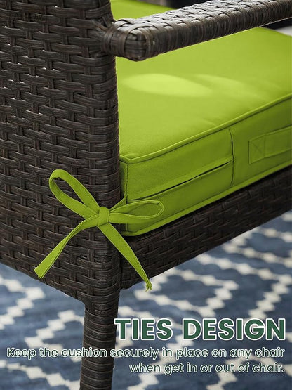 Outdoor Chair Cushion 19 x 19 x 4 Inches Patio Furniture Outdoor Waterproof Seat Cushion, Patio Chair Cushion with Handles and Ties, Square Dining Chair Cushion Set of 4, Grass Green