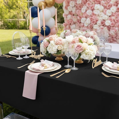 Smiry Disposable Table Cloth 3 Pack, 54 x 156 Inch Waterproof Plastic Tablecloth, Decorative Rectangle Table Covers for Party, Birthday, Picnic, Black