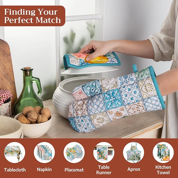 Maison d' Hermine Pot Holders 100% Cotton Potholders (8" x 8", Pack of 1) | Heat Resistant Hot Pads with Loop BBQ Cooking Baking Farmhouse Kitchen Handling Hot Pans Spring Summer - Agrume