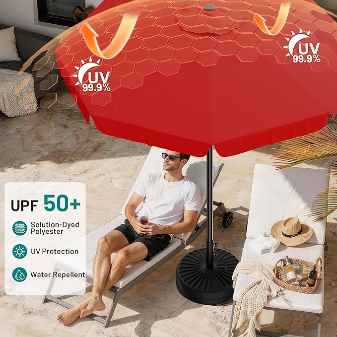 AreShark 9FT Valance Patio Umbrella, Outdoor Table Umbrella with Tilt and Crank, Outdoor Market Umbrellas W/ 8 Sturdy Ribs UV Protection for Garden, Deck, Backyard and Pool, Red