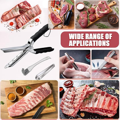 Rib Membrane Removal Tools, Rib Prep Tool, Stainless Steel BBQ Rib Skinner with Tweezer plier, BBQ Cleaning Brush and Gloves, for Easy Rib Skinner, Kitchen Gadgets for Barbecue Enthusiasts & Chefs