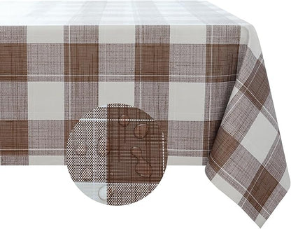 Romanstile Rectangle Plastic Tablecloth, 100% Waterproof Oil-Proof Checkered PVC Table Cloth, Heavy Duty Vinyl Table Cover for Dining, Camping, Picnic, Outdoor - 54 x 120 Inch, Brown Checkered