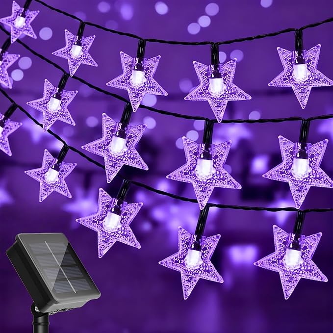 Twinkle Solar Star String Lights Outdoor Waterproof Fairy Lights 39FT 100 LED with 8 Lighting Modes for Camping Garden Wedding Party Tree Holidays Backyard Patio (Purple)