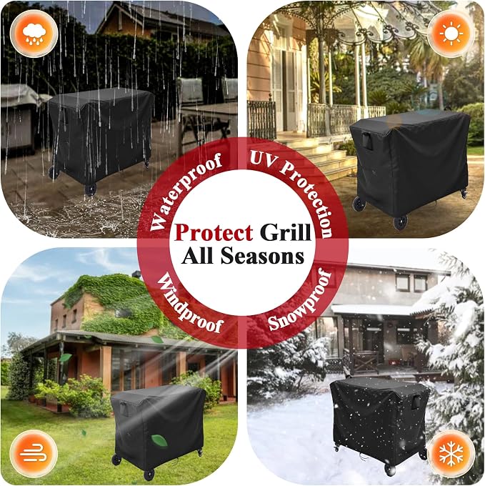 Outdoor Dining Grill Cart Cover - 51" D x 25" W x 32" H, 600D Grill Cart Cover for GVGBUK, Heavy Duty Waterproof BBQ Food Prep Table Covers, Black