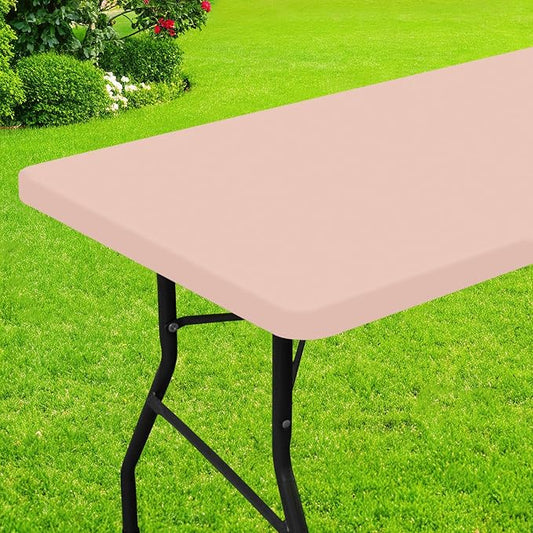 Smiry Rectangle Picnic Table Cloth, Waterproof Elastic Fitted Tablecloths for 6 Foot Tables, Washable Polyester Table Cover for Camping, Indoor and Outdoor (Baby Pink, 30"x72")