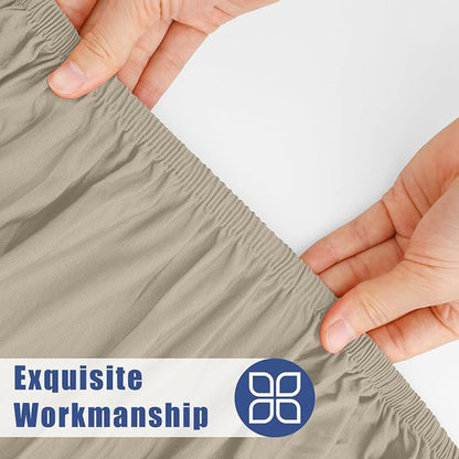 Moosfor 2 Pack Rectangle Spandex Fitted Table Cloth, 8FT Elastic Tablecloth | Washable Picnic Table Cover, Stretch Waterproof Table cloths for Party, Patio, Dining, Kitchen, 30" x 96", Taupe