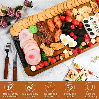 Large Wooden Charcuterie Board with Handles Long BBQ Serving Tray Platters | Rectangular Meat Cutting Board with Juice Grooves for Party Appetizers,Home & Outdoor Housewarming Gift 23.6x11.8x1.1”