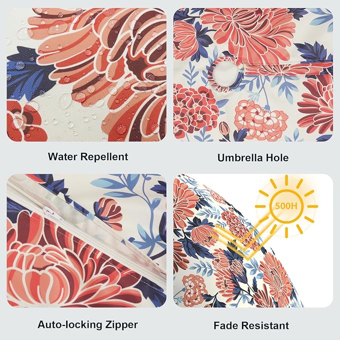 LVTXIII Rectangle Outdoor Tablecloth with Umbrella Hole and Zipper, Water-Repellent 60 x 84 Inch Patio Table Cover for Picnic, Garden, Backyard Dining, Vibrant Blossom