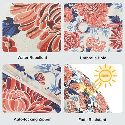 LVTXIII Round Outdoor Tablecloth with Umbrella Hole and Zipper, Water-Repellent 60 Inch Patio Table Cover for Bistro, Garden, Patio & Picnic, Vibrant Blossom