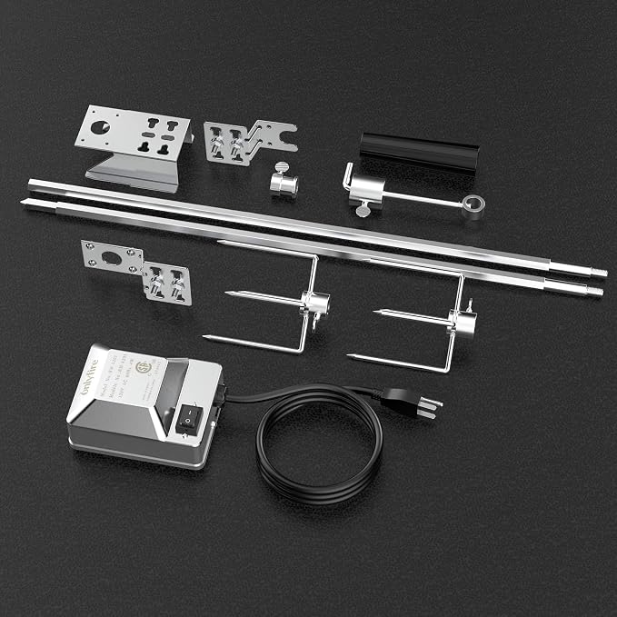 onlyfire Universal Rotisserie Kit with 110V Electric Motor for Gas Grills | Stainless Steel, 45" 1/2" Hexagon Spit Rod, Chicken Roaster