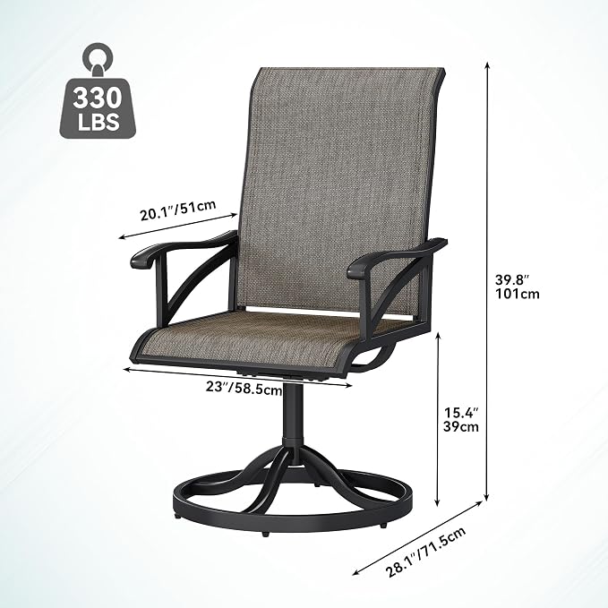 DWVO 6 Set Outdoor Swivel Chairs, Premium Patio Swivel Chairs High Back & Heavy Duty Frame, All Weather Outdoor Swivel Chairs Set of 6 for Porch Lawn Patio, Brown