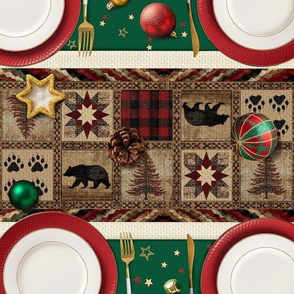 Retro Bear Table Runner,Dining Decor for Kitchen Coffee Table Family Dinners Holiday Parties Wedding Events Decor(13x72 inch)