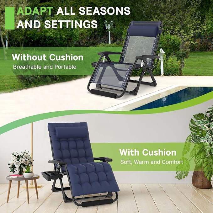 ZENPETIO Oversized Zero Gravity Chair, 33In XXL 500LBS with Cushion | Anti Gravity Recliner Lounge Chair with Aluminum Alloy Lock & Footrest, 90-170° Adjustable, for Lawn Patio Indoor Outdoor