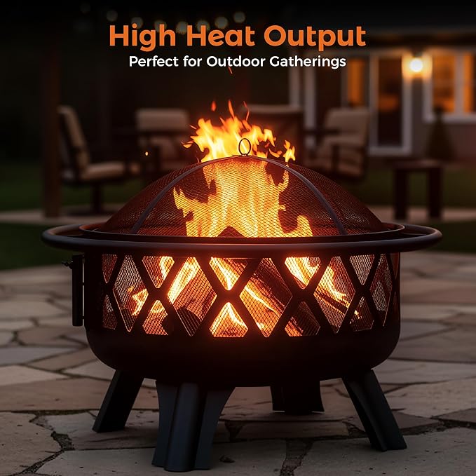 BALI OUTDOORS Outdoor Fire Pit for Wood, Portable Fire Pits for Outside Wood Burning, Patio Firepits for Outside with Grill, Spark Screens