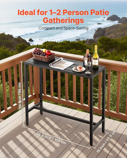 VEVOR Outdoor Bar Table, 39.4 x 15 in Patio Bar Table, Waterproof Top & Sturdy Metal Frame, Rectangle Counter Height Dining Tables, Outdoor Furniture for Balcony, Yard, Hot Tub, Poolside, Indoor | Waterproof Top, Sturdy Metal Frame, Counter Height Dini...