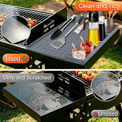Silicone Griddle Tools Mat for Blackstone, Silicone Grill Mat with Drip Pad, Side Shelf Mats Grill Pad Spatula Mats for Outdoor Grill Kitchen Countertop, BBQ Accessories Gifts for Men (Gray)