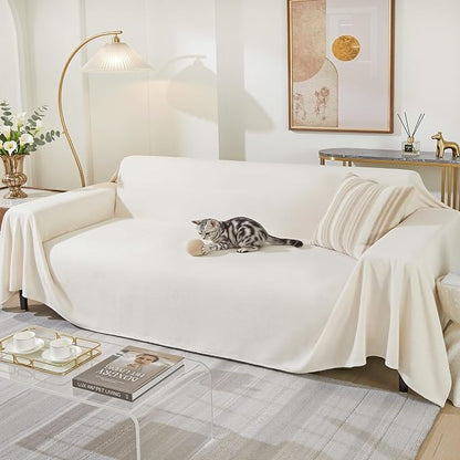 MEETSKY Couch Cover for 3 Cushion Sofa Washable, Cat Scratch Proof Sofa Covers, Furniture Protector L Shape Sofa Slipcovers Soft Sectional Couch Covers for Dogs, 71" x 134", Creamy White