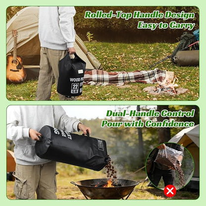2PCS 22LB Waterproof Wood Pellet Storage Bag - Dual Handles, Label Pocket, Portable BBQ Smoker Pellet Storage Containers Bin, Stay Dry Pellet Grill Accessories for Fuel, Charcoal, Wood Chips