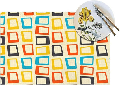 Retro Placemats Set of 4, Mid Century Modern Dining Table Place Mats | Washable Heat Resistant Table Mats for Kitchen Dinner Holiday Party Home Decor 12x18 Inch