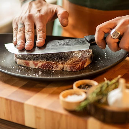 COOLINA Daozi 8" Butcher Knife, Hand-Forged High-Carbon Steel Cleaver for Heavy-Duty Meat Cutting, Slicing, Chopping, Brisket & BBQ, Full-Tang Forged Blade with Ergonomic Wood Handle