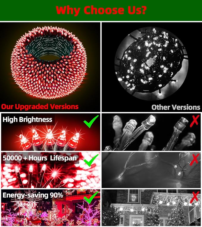 300LED Valentine Lights Outdoor Indoor Use, 12 Lighting Modes 75ft Valentines Day Decorations with Timer, Dimmable Plug in Red LED StringLights Waterproof for Bedroom Yard Tree Wedding Party Holiday