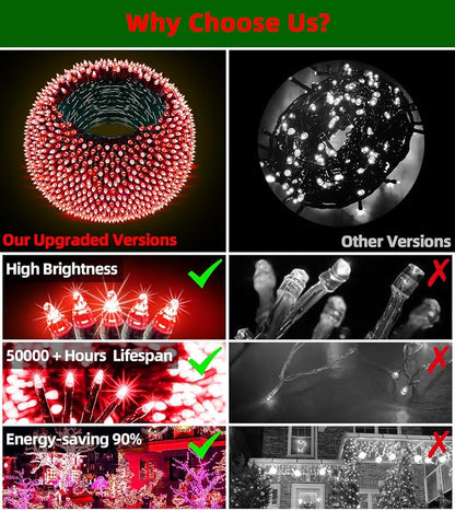 QUHUATU 750 LED 240FT Valentine Lights Outdoor,12 Lighting Modes Valentines DayDecorations with Timer, Dimmable Plug in Red LED StringLights Waterproof for Yard Tree Wedding Party Holiday Red