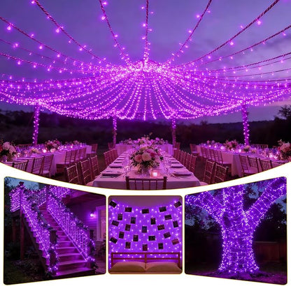 Solar String Lights Outdoor Waterproof 2 Pack Total 66ft 200LED Purple | 8 Modes Twinkle Lights Solar Fairy Lights for Patio, Garden Yard Party Wedding Tree Christmas Halloween Decoration