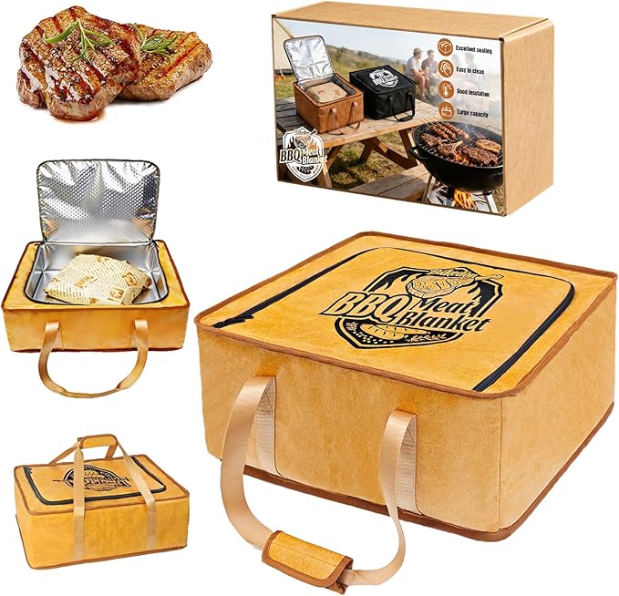 270°Opening BBQ Blanket for Resting Meat,Insulated Leak-Proof Meat Resting Bag for Brisket Turkey Pork,Smoker Accessories for Party Picnic Camping,Anniversary Birthday Gift for Men Dad (Orange)