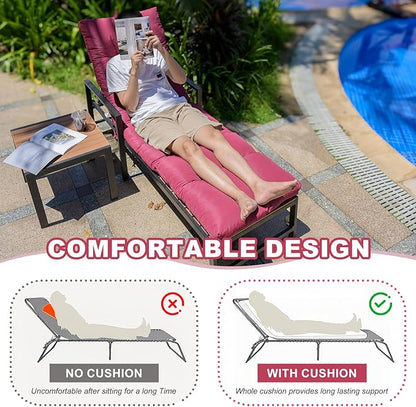 Outdoor Lounge Chair Cushions, 74.4 x 22 x 4.8 Inches Waterproof Fade Resistant Patio Cushion for Chaise Lounger (Wine Red)