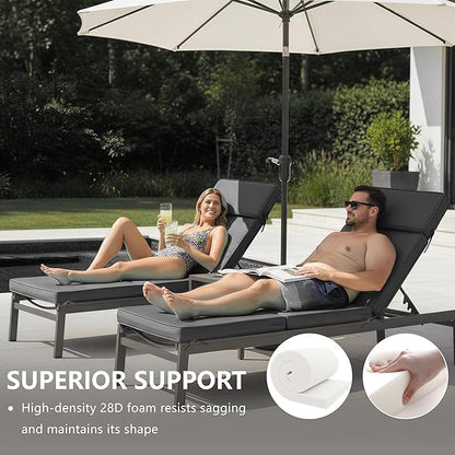 80 x 26 Inch Outdoor Chaise Lounge Cushion - Removable Cover, 4-Section Design, Water-Repellent & Fade-Resistant, 6 Tie Straps, Replacement for Patio & Pool Chairs - Dark Grey