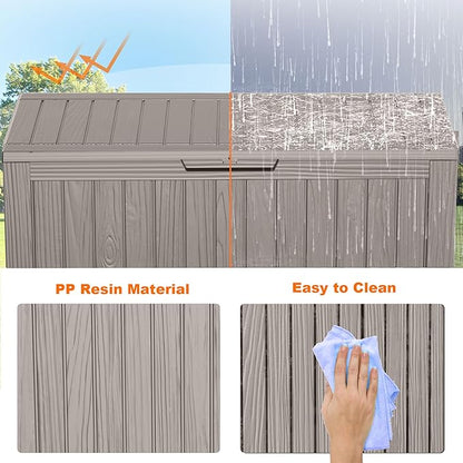 90 Gallon Outdoor Storage Box, Resin Deck Boxes Waterproof, Indoor Outdoor Bin for Package Delivery, Patio Cushions, Gardening Tools, Lockable, UV Resistant