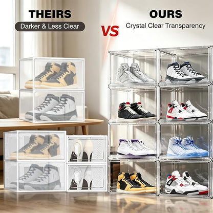 5 Pack Clear High-Top Sneaker Storage Boxes, Acrylic Shoe Organizer | Extra height 10.6'' for high-top sneakers & athletic footwear Size 11.Stackable display design keeps collections organized