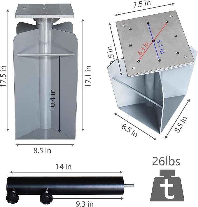 EliteShade USA Rustproof & Windproof Heavy Duty In-ground Umbrella Base Stand, Anchor Holder for Both Cantilever & Straight Middle Pole Patio Umbrellas, Commercial Grade Stainless Steel Ground Socket