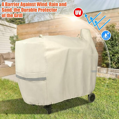 QuliMetal Grill Cover for Pit Boss Austin XL/Rancher XL 1000S, 1000SC, 1000SQ, 1000SC2, 1100 Pro, 1000/1100/1150 Series, Z Grill 1000 Series Wood Pellet Grills, Heavy Duty, 600D, Beige