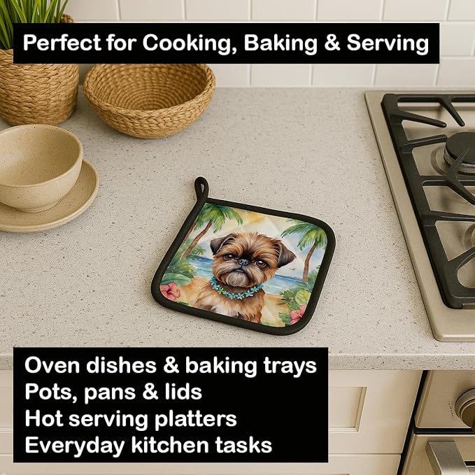 Caroline's Treasures Brussels Griffon Luau Pair of Pot Holders Kitchen Heat Resistant Pot Holders Sets Oven Hot Pads for Cooking Baking BBQ, 7 1/2 x 7 1/2