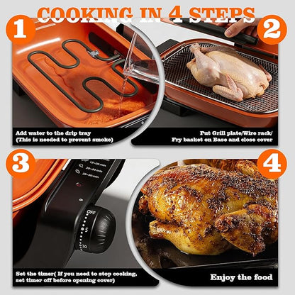 Electric Grill, Techwood 3-in-1 Indoor Grill, Odor-Free 3-Layer Filter Korean BBQ Grill, Timer Control Knob, Double Sided Heating, Roast, Toast, Grill & More for Parties & Everyday Meals, 1300W