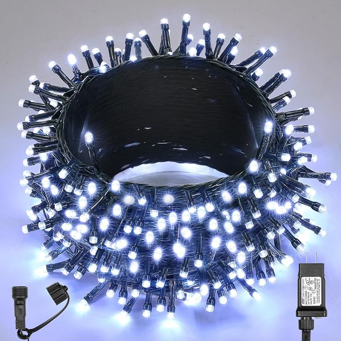 WBao Long Cool White Christmas Lights Indoor Outdoor 500LED 174ft, Super Bright LED Christmas String Lights with UL Certified, 8 Light Modes, Timer, Memory & Waterproof for Trees, Patio, Party Decor