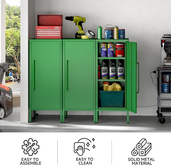 Metal Storage Cabinet 39.5” Decorative Storage Cabinet with Door & 2 Adjustable Shelves for Home Office Garage Kitchen (Green)