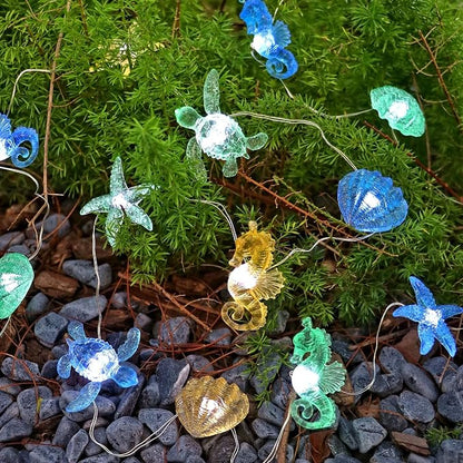 Bartlett Ocean Solar Lights Outdoor- 14ft 40LED Sea Life Décor Turtle Seahorse Shell Starfish-Waterproof Solar Fairy Lights for Outside Christmas Balcony Garden Yard Patio Fence Decoration